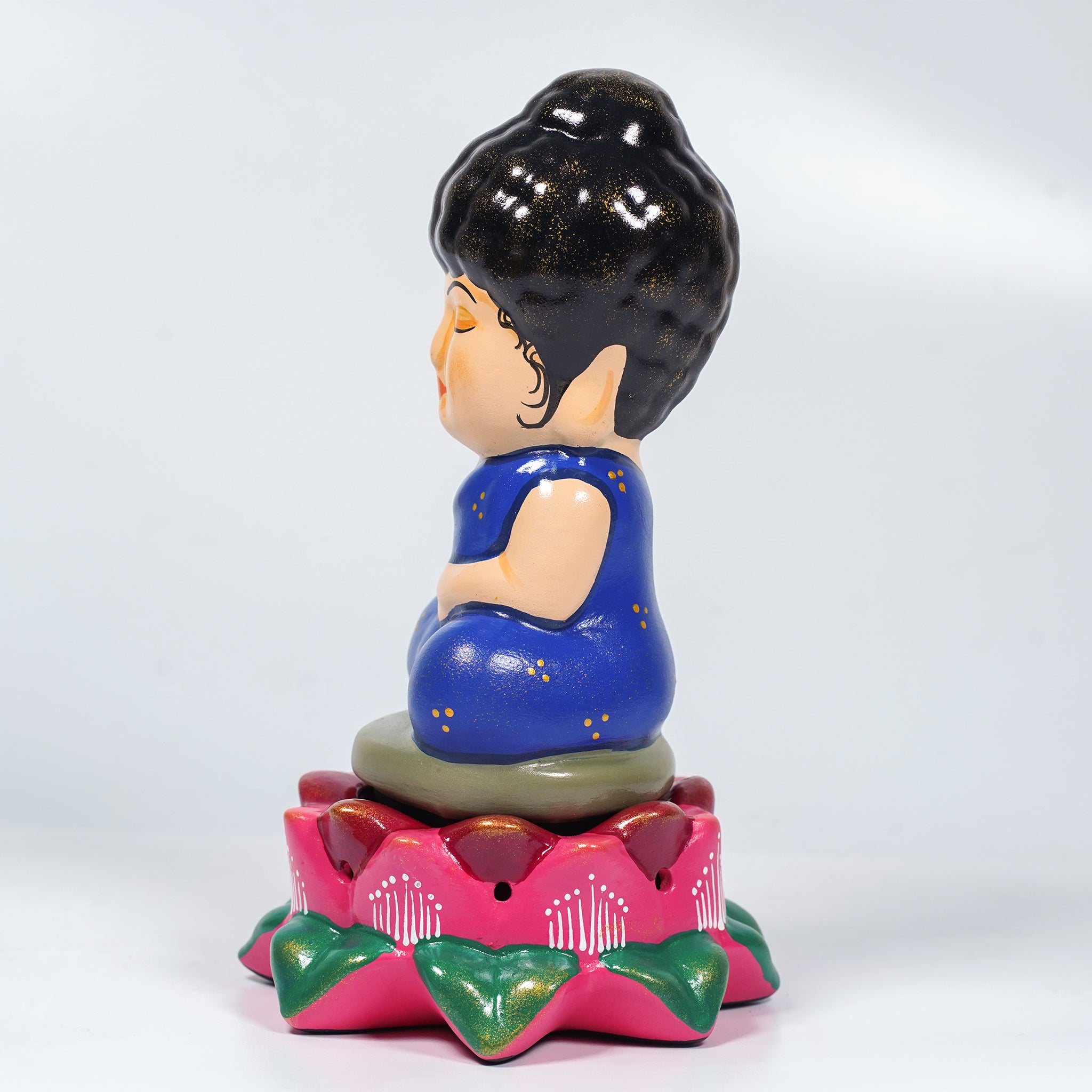 Lotus Buddha Earthenware Sculpture – Handcrafted Clay Decor