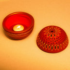 Hand-Carved Terracotta Ball T-Light Holder with Metal Stand