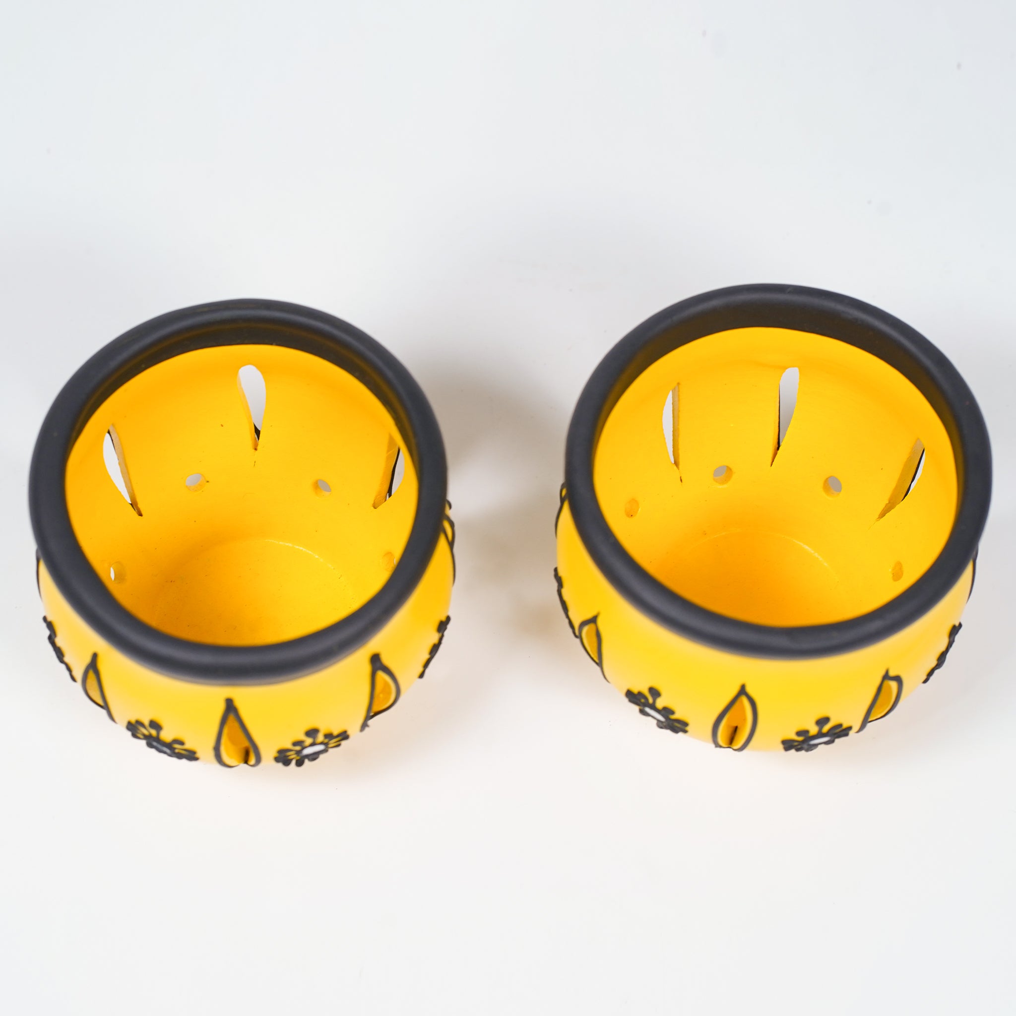 Decorative Clay T-light Holder (Set of 2) – Carved Floral Glow