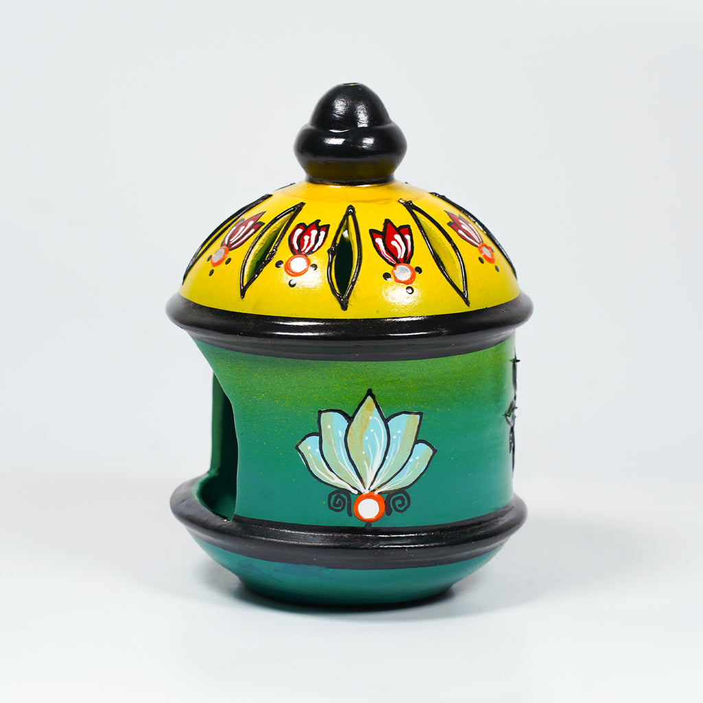 Handcrafted Terracotta Tealight Holder – Floral Dome Design