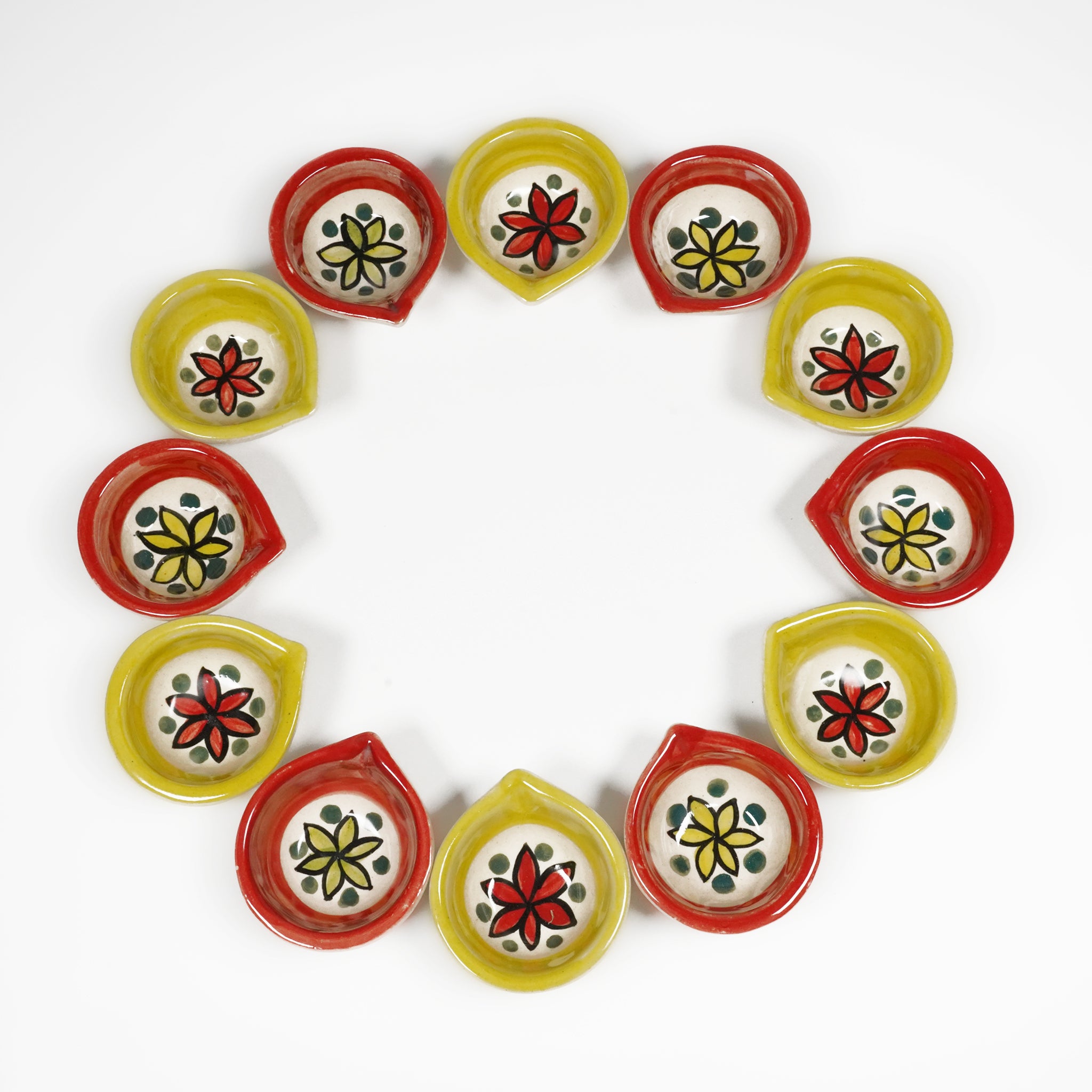 Ceramic Diya Agal Set – Pack of 12 Decorative Lamps