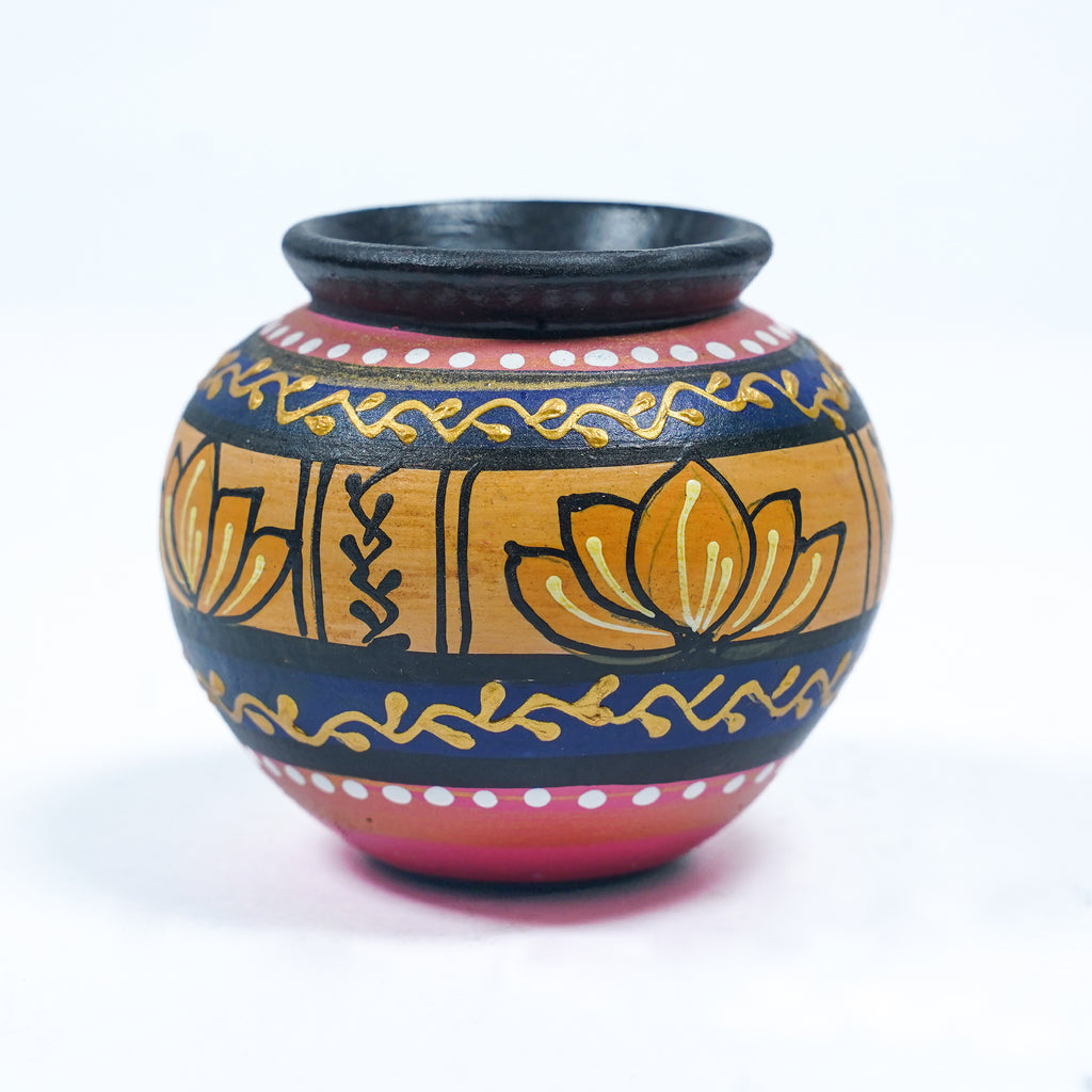 Small Hand-Painted Pot Set – Pink & Gold Lotus Motif