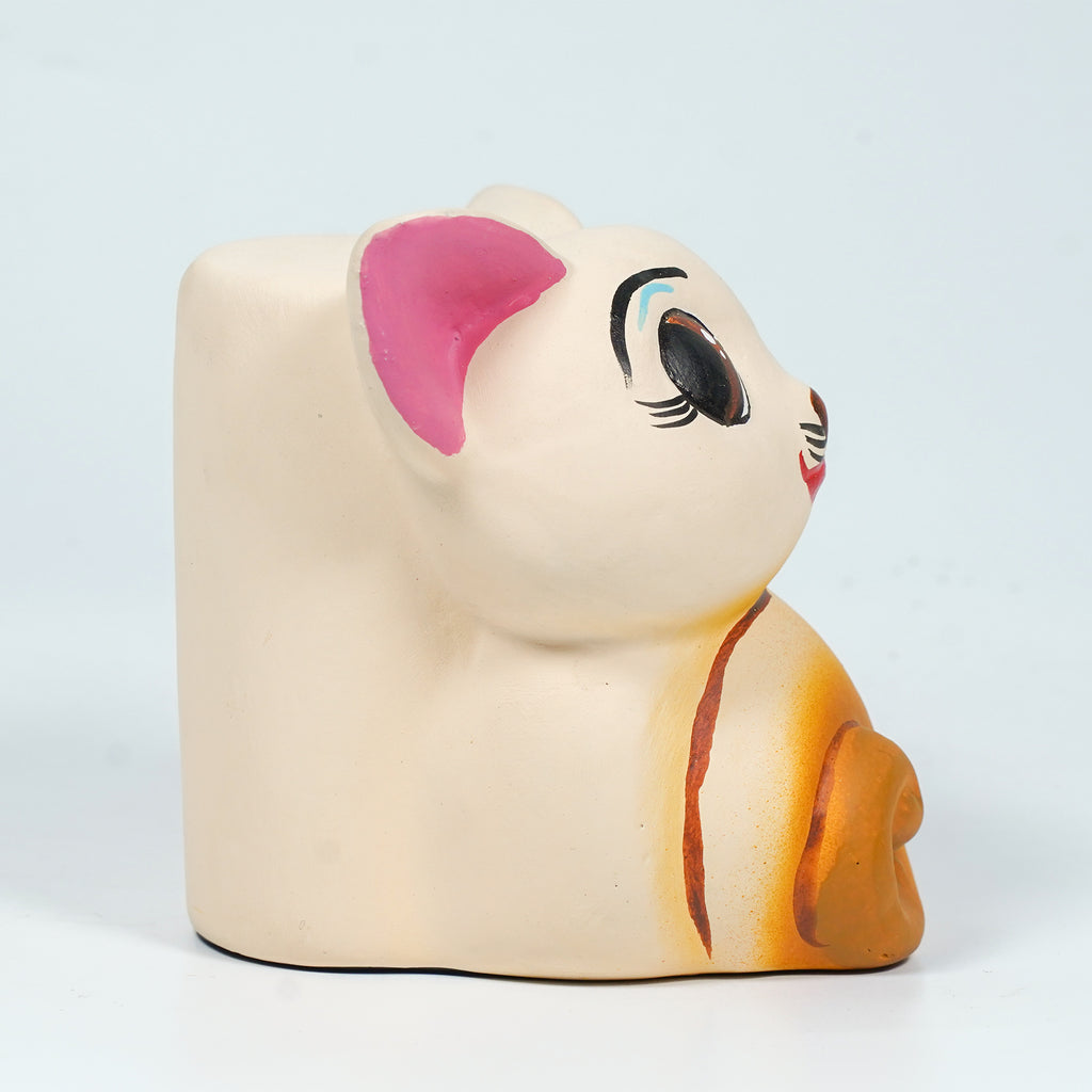Cute Cat Ceramic Coin Bank – Handcrafted Clay Piggy Bank for Kids