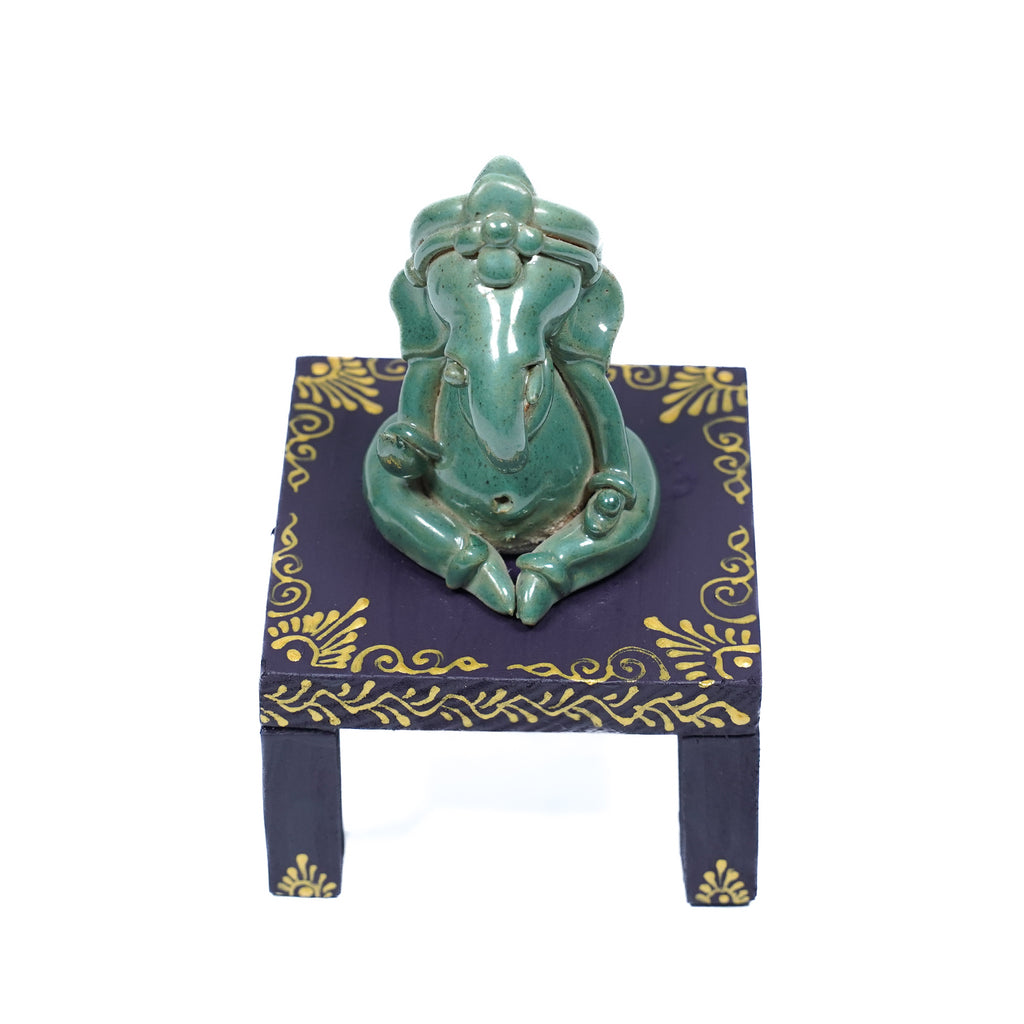 Decorative Ceramic Ganesha with Painted Wooden Base