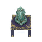 Decorative Ceramic Ganesha with Painted Wooden Base