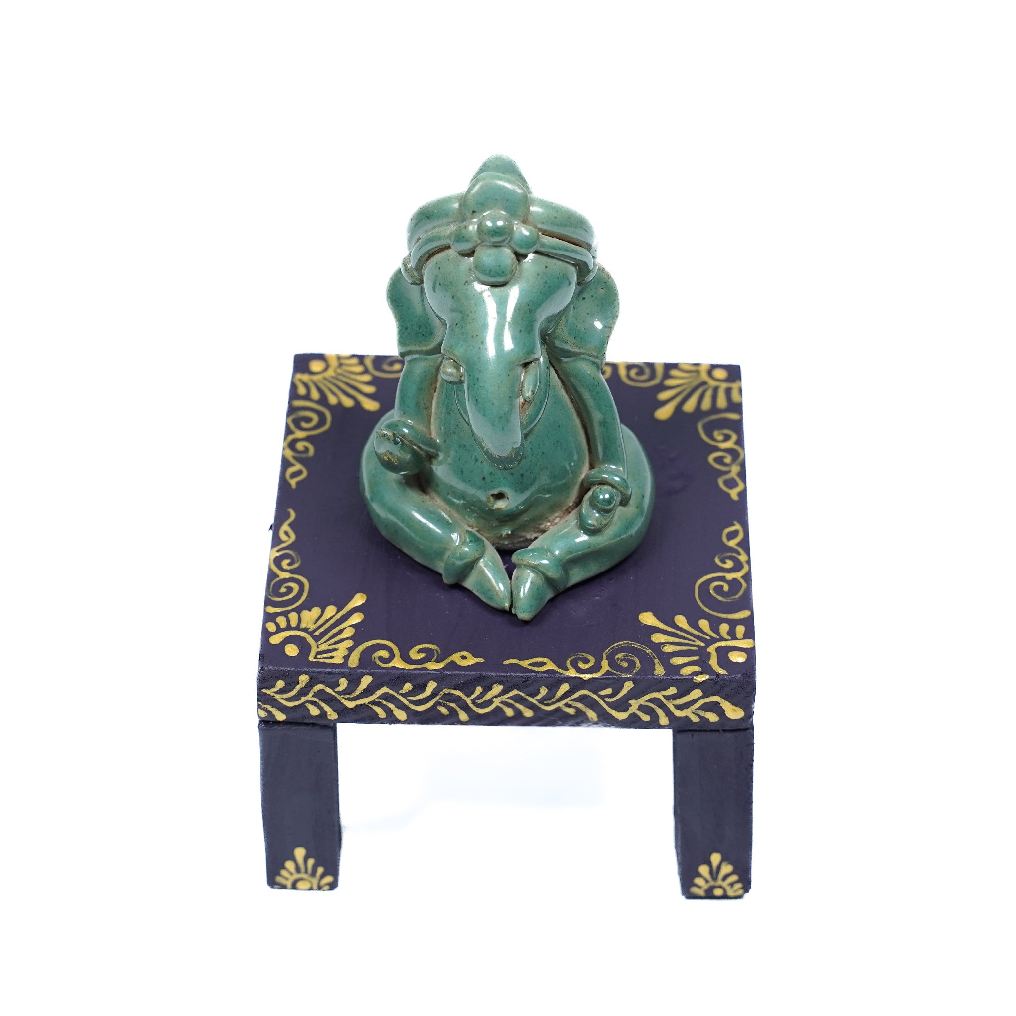 Decorative Ceramic Ganesha with Painted Wooden Base