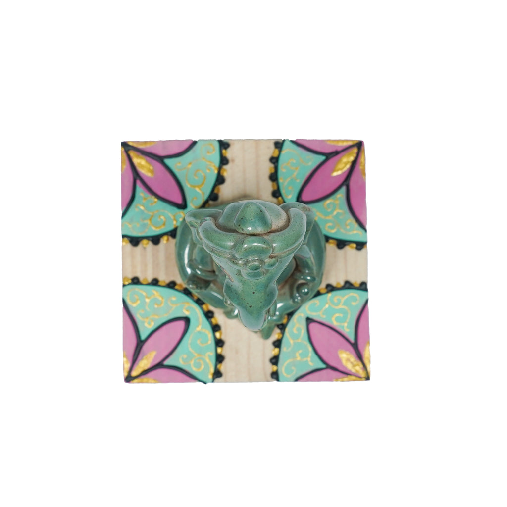 Traditional Handmade Ceramic Ganesh Murti on Wooden Platform