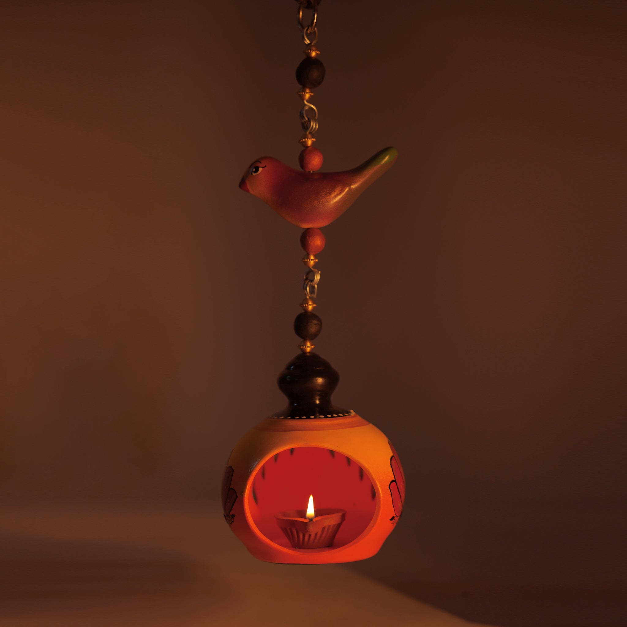 Hand-Painted Sparrow Hanging Dome Candle/Diya Holder
