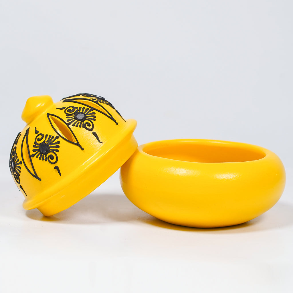 Traditional Clay Sambrani Holder (Set of 2) – Hand-Painted Floral Lid