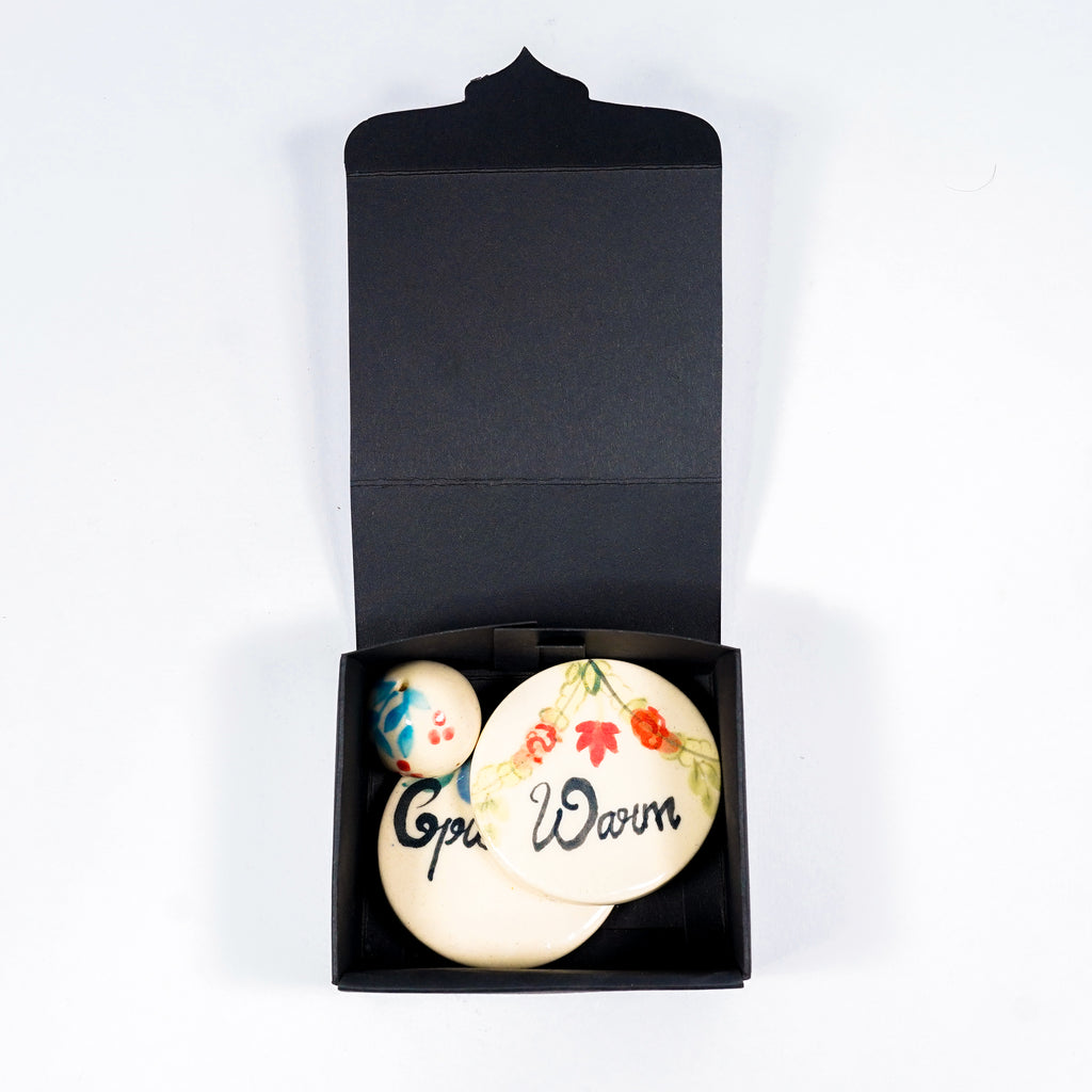 "Warm Greetings" Hand-Painted Floral Incense Stand and Magnet Set