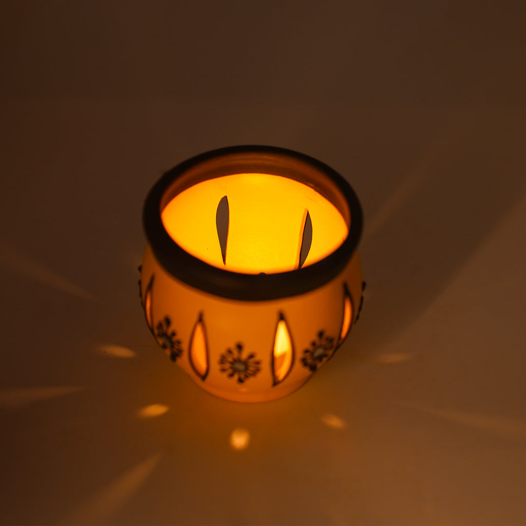 Decorative Clay T-light Holder (Set of 2) – Carved Floral Glow