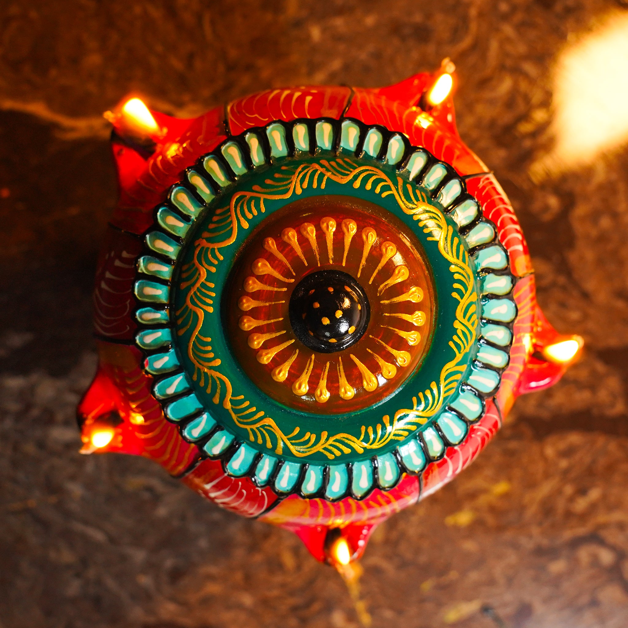 Festive Painted Lotus Oil Lamp for Home Décor