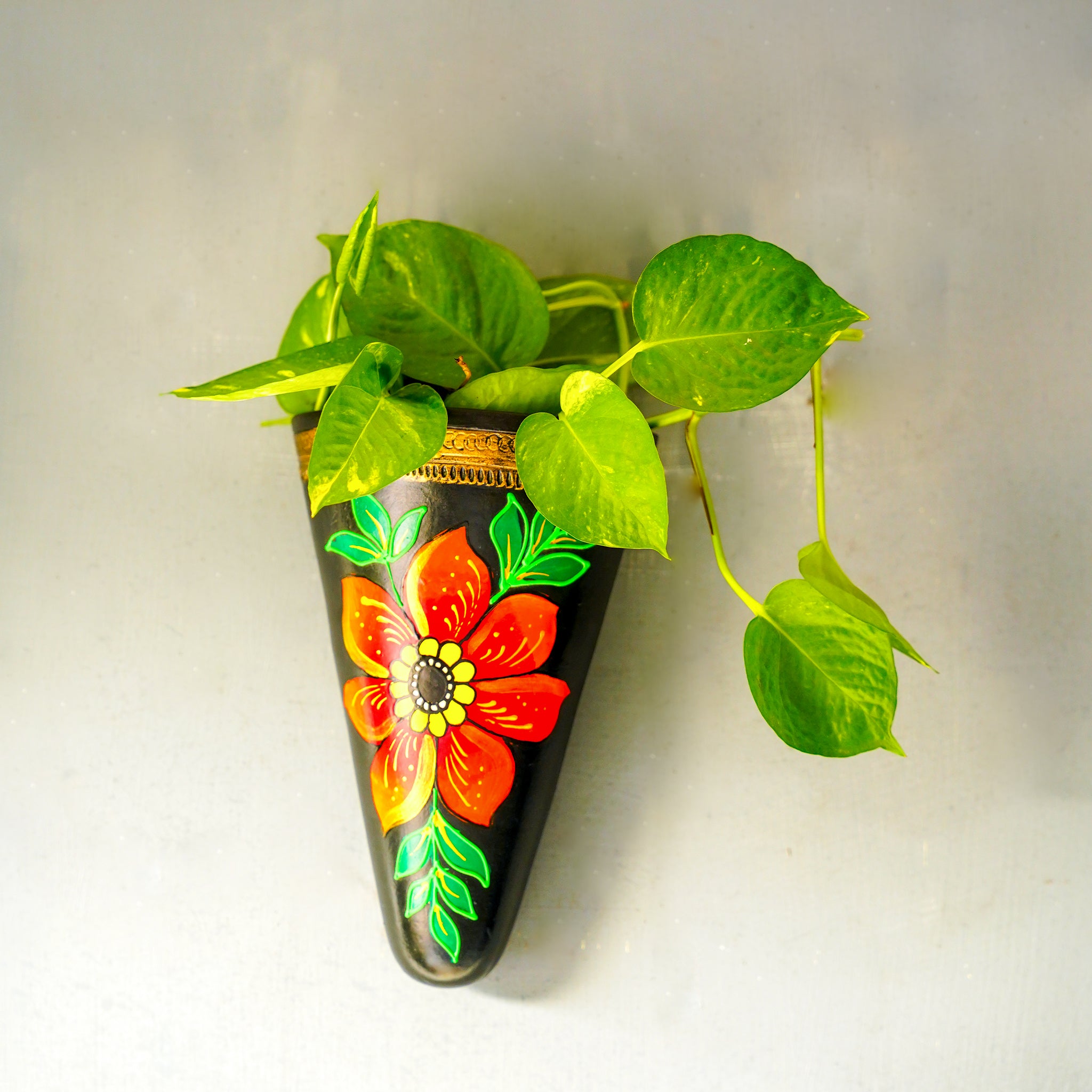 Ethnic Terracotta Wall Planter – Red Blossom Design
