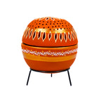Hand-Carved Terracotta Ball T-Light Holder with Metal Stand