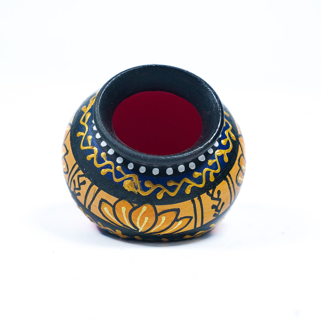 Small Hand-Painted Pot Set – Pink & Gold Lotus Motif