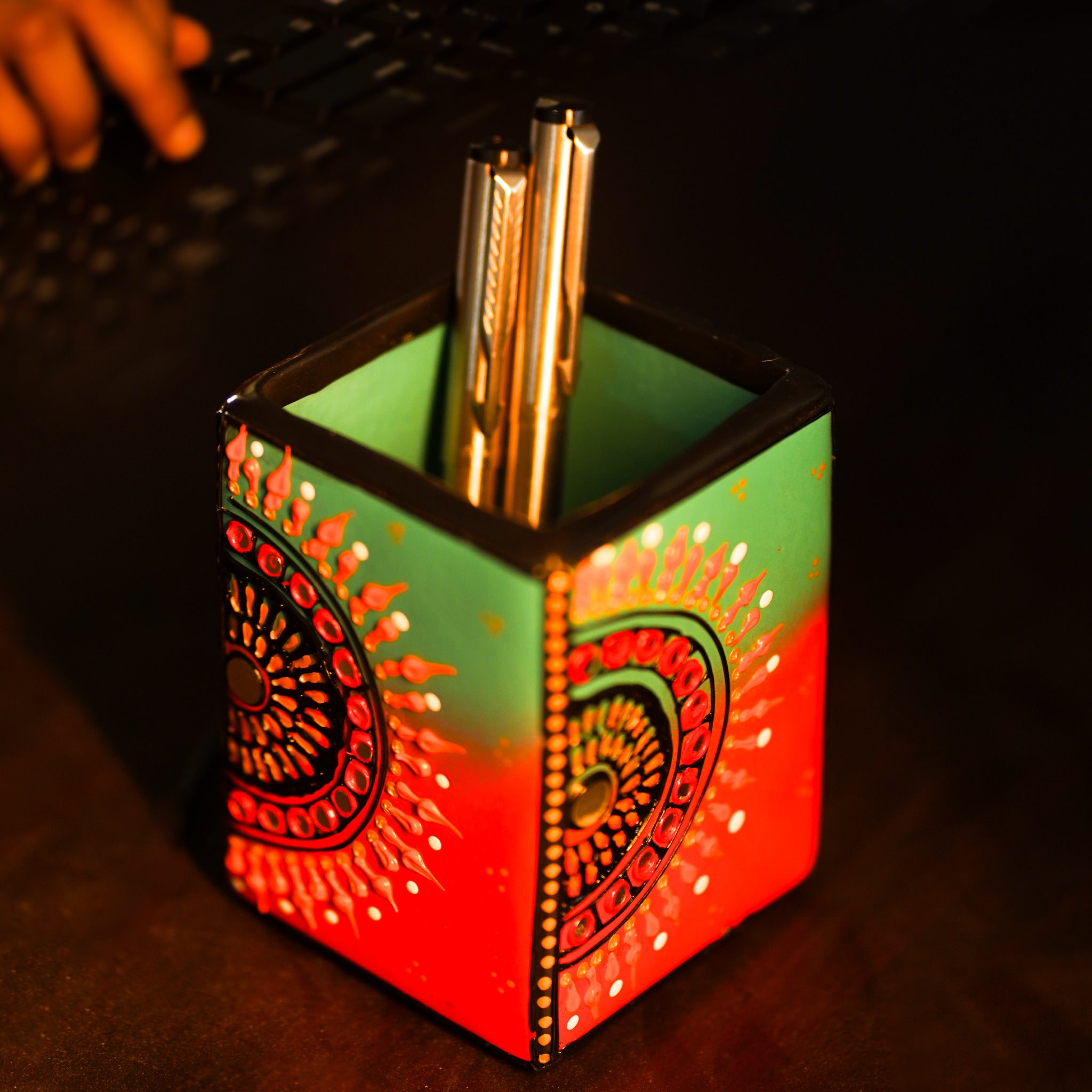 Handcrafted Terracotta Pen Holder – Mandala Design
