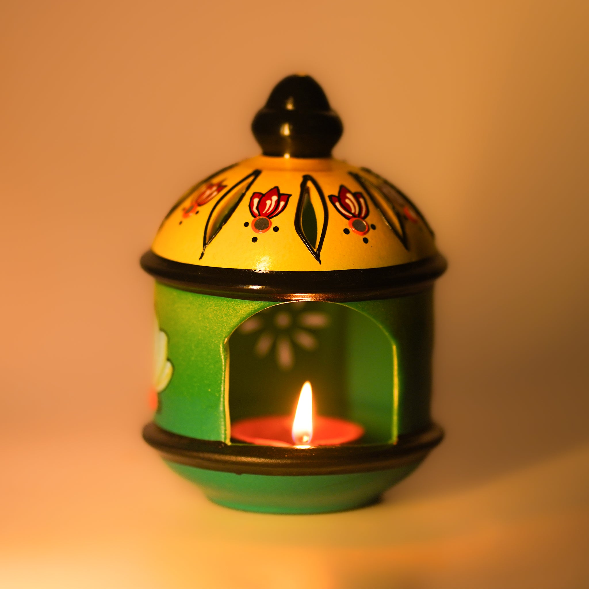 Handcrafted Terracotta Tealight Holder – Floral Dome Design