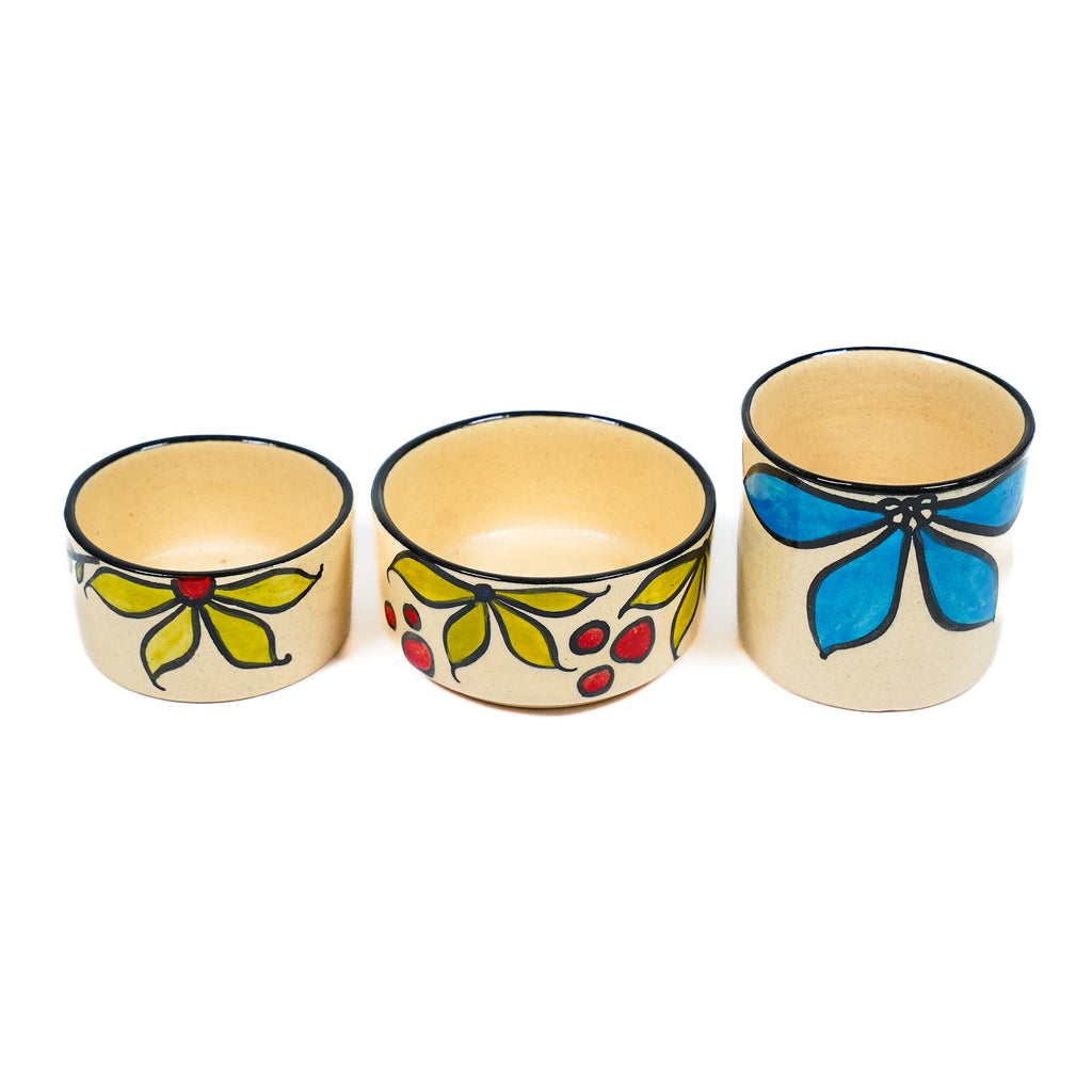 Set of 3 Hand-Painted Ceramic Cottori: T-Light Holder, Mini Planter & Pen Cup