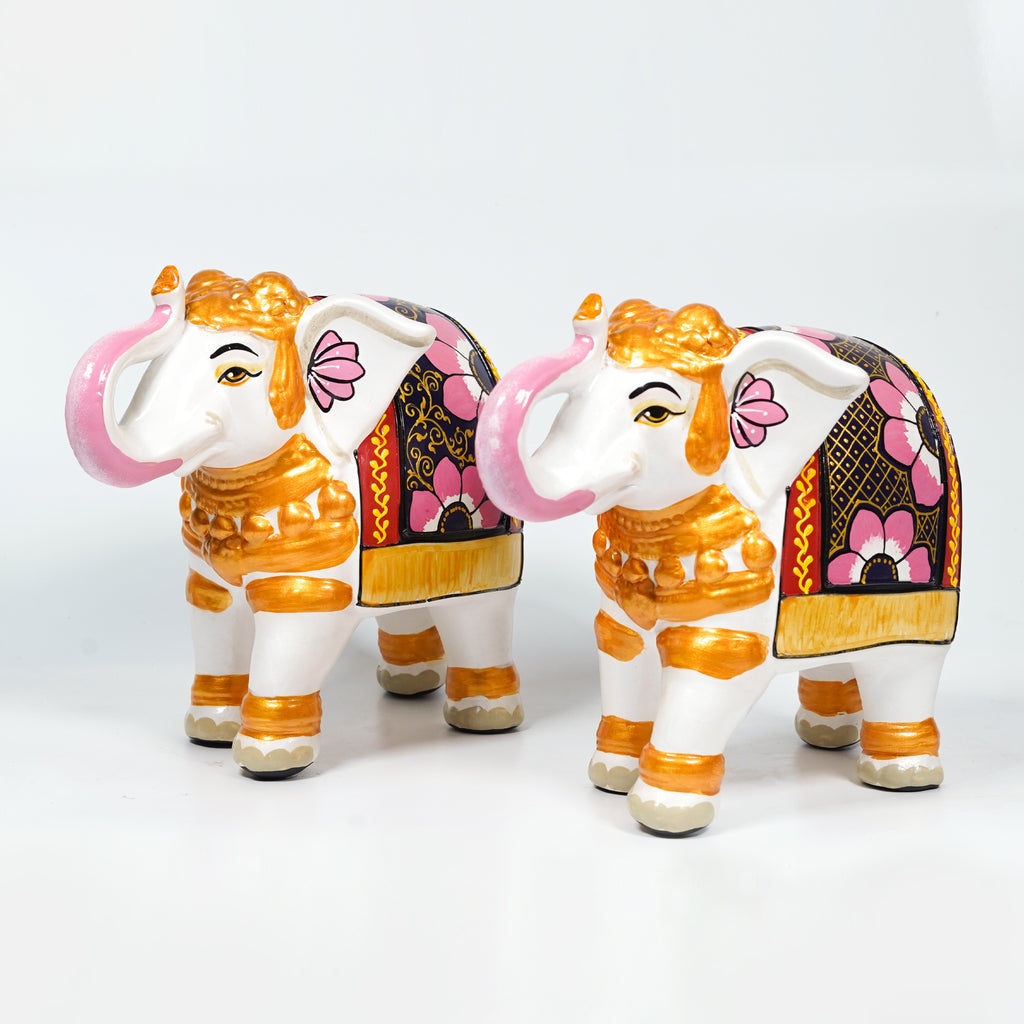 Majestic Clay Elephant Duo – Traditional Earthenware Home Accent