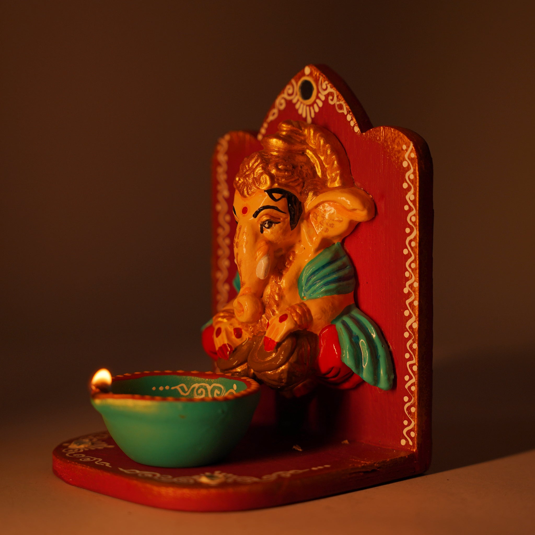 Wooden Base Wall Ganesha Agal Set – Handmade Decorative Pair