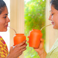 Terracotta-Style Ceramic Mate Cups with Steel Straw Set (Set of 2)