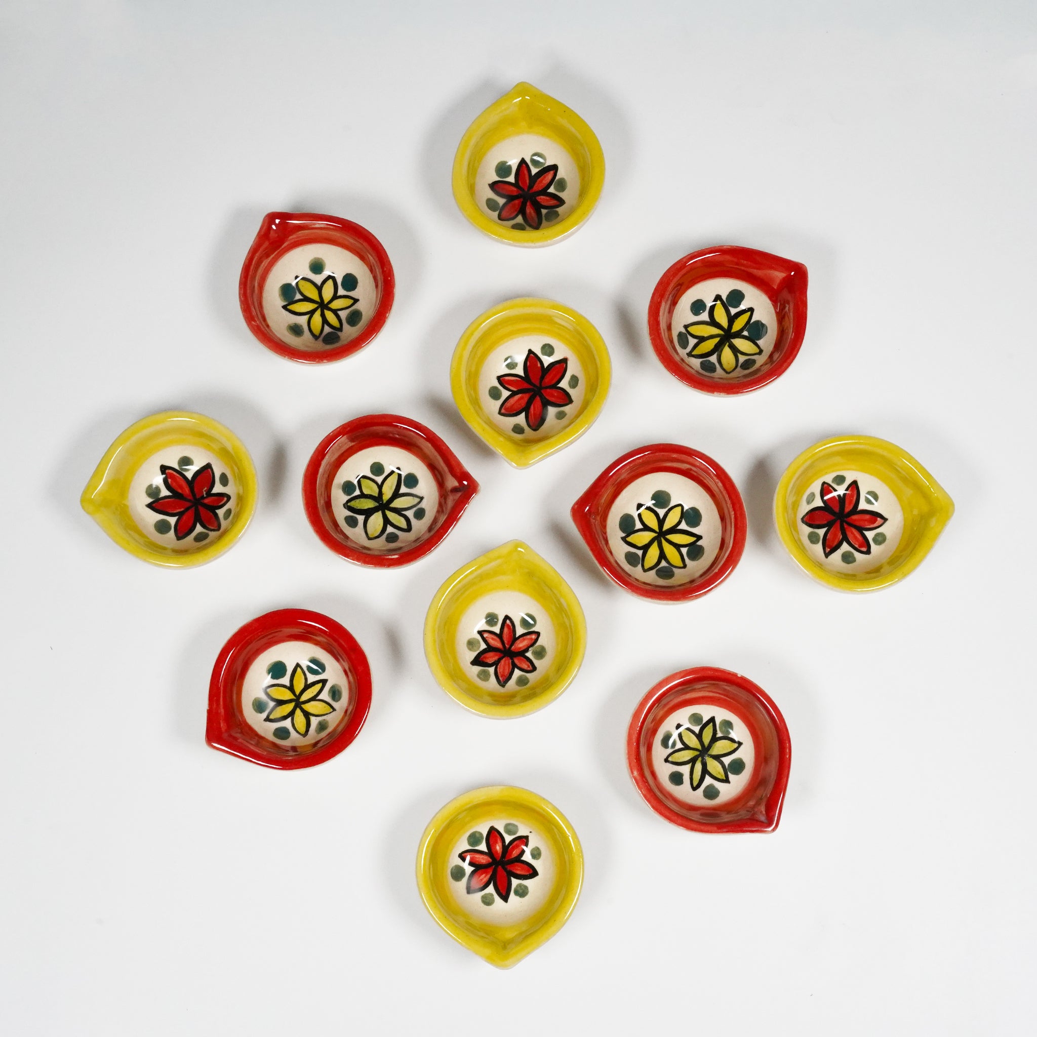 Ceramic Diya Agal Set – Pack of 12 Decorative Lamps
