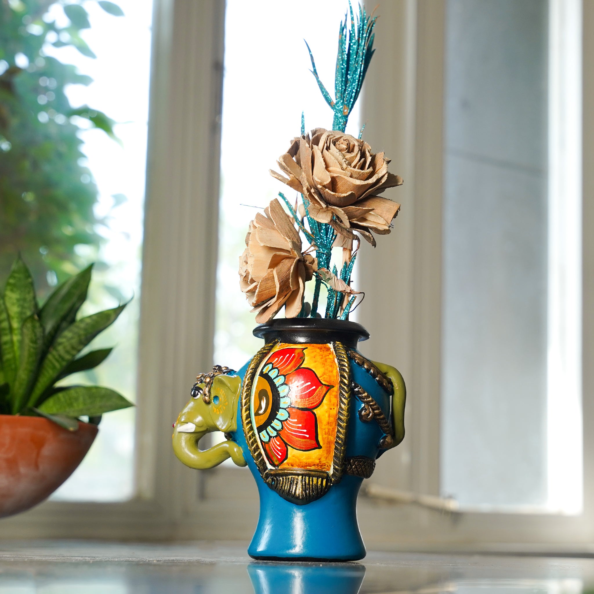 Artisan Crafted Elephant Pot with Floral Design