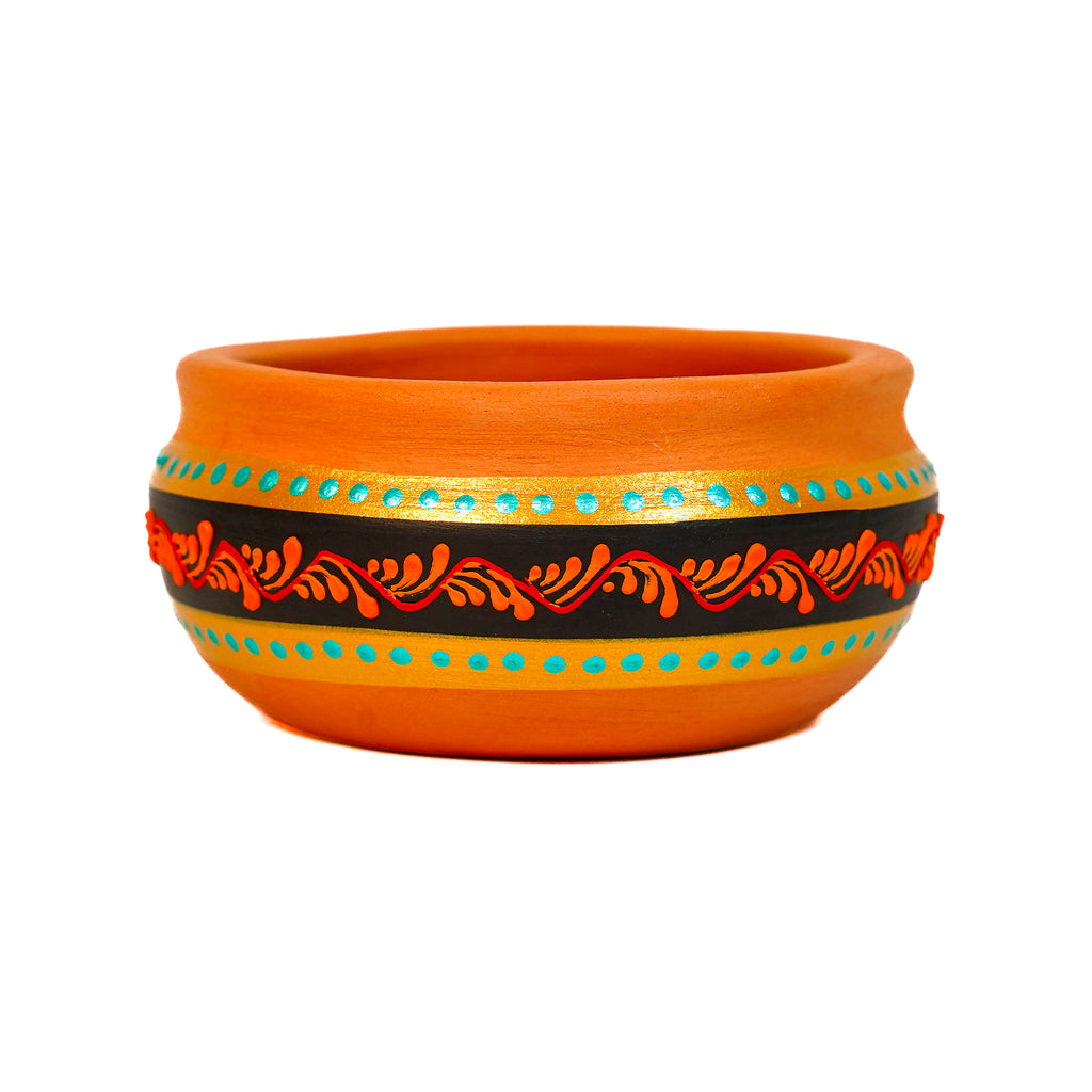 Hand-Painted Terracotta Curd Pot Set (Dahi Handi) - Set of 4