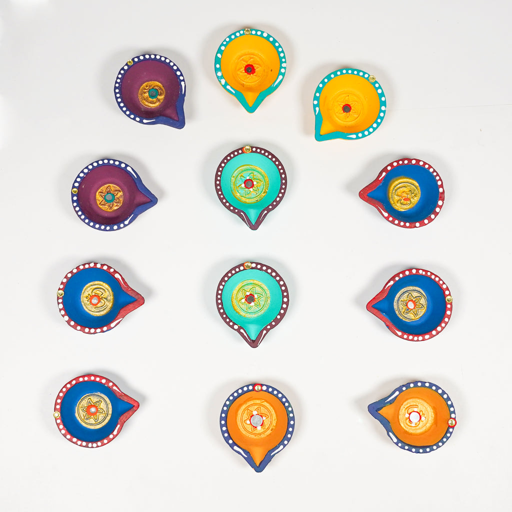 Ethnic Diya Lamp Set – 12 Hand-Painted Agals for Festive Decor