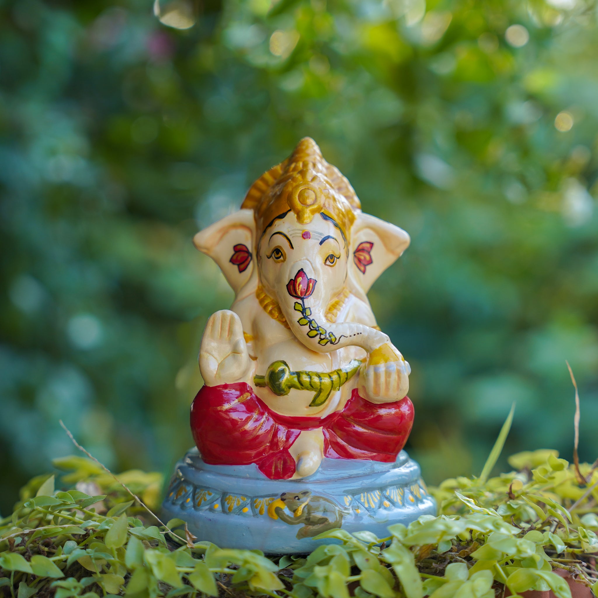 Traditional Ashirvad Ganesh Murti (Handcrafted & Painted)