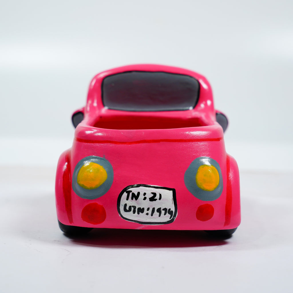 Pink Car Planter – Handcrafted Terracotta Ride