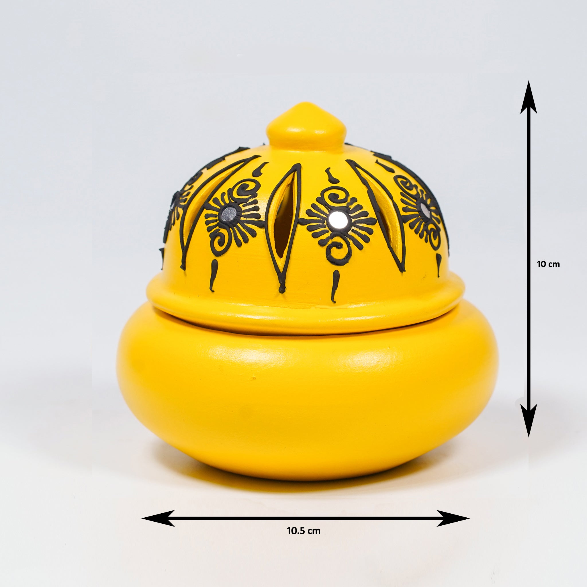 Traditional Clay Sambrani Holder (Set of 2) – Hand-Painted Floral Lid