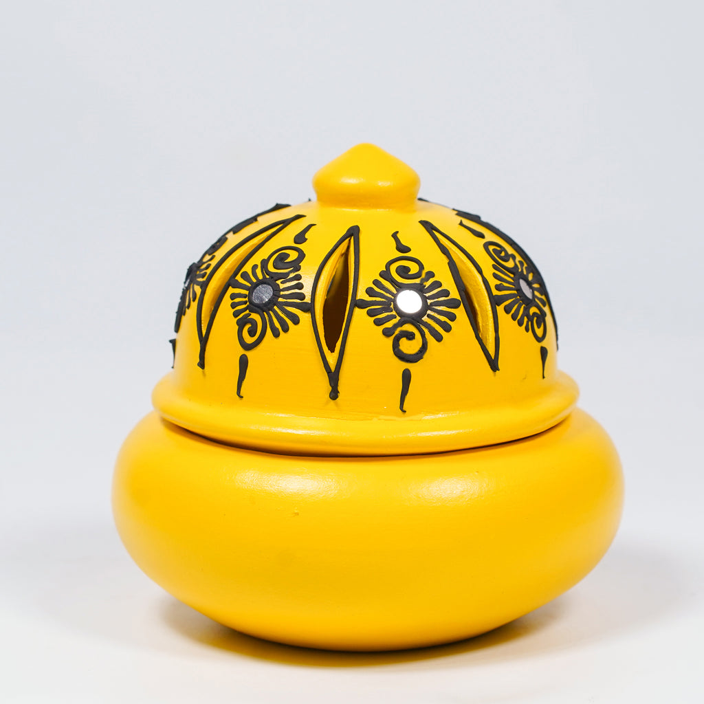Traditional Clay Sambrani Holder (Set of 2) – Hand-Painted Floral Lid