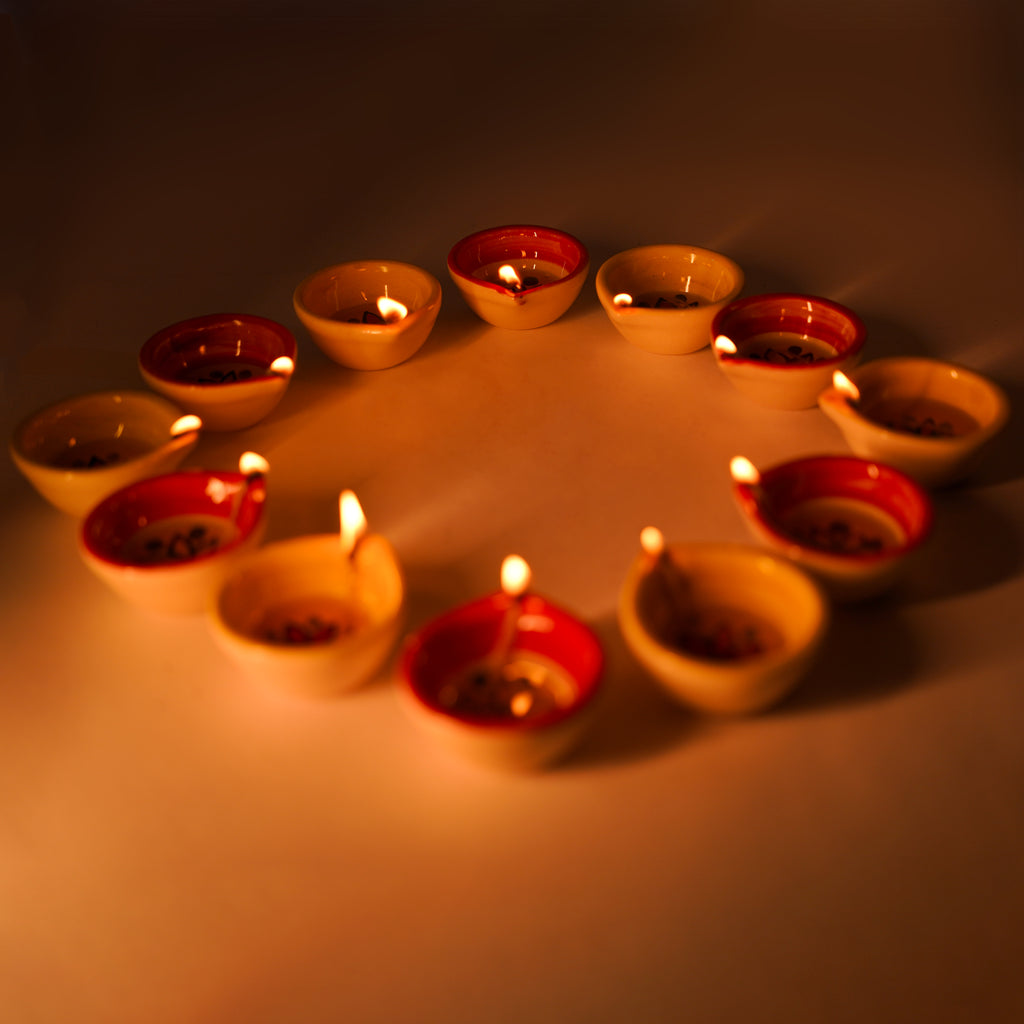 Ceramic Diya Agal Set – Pack of 12 Decorative Lamps