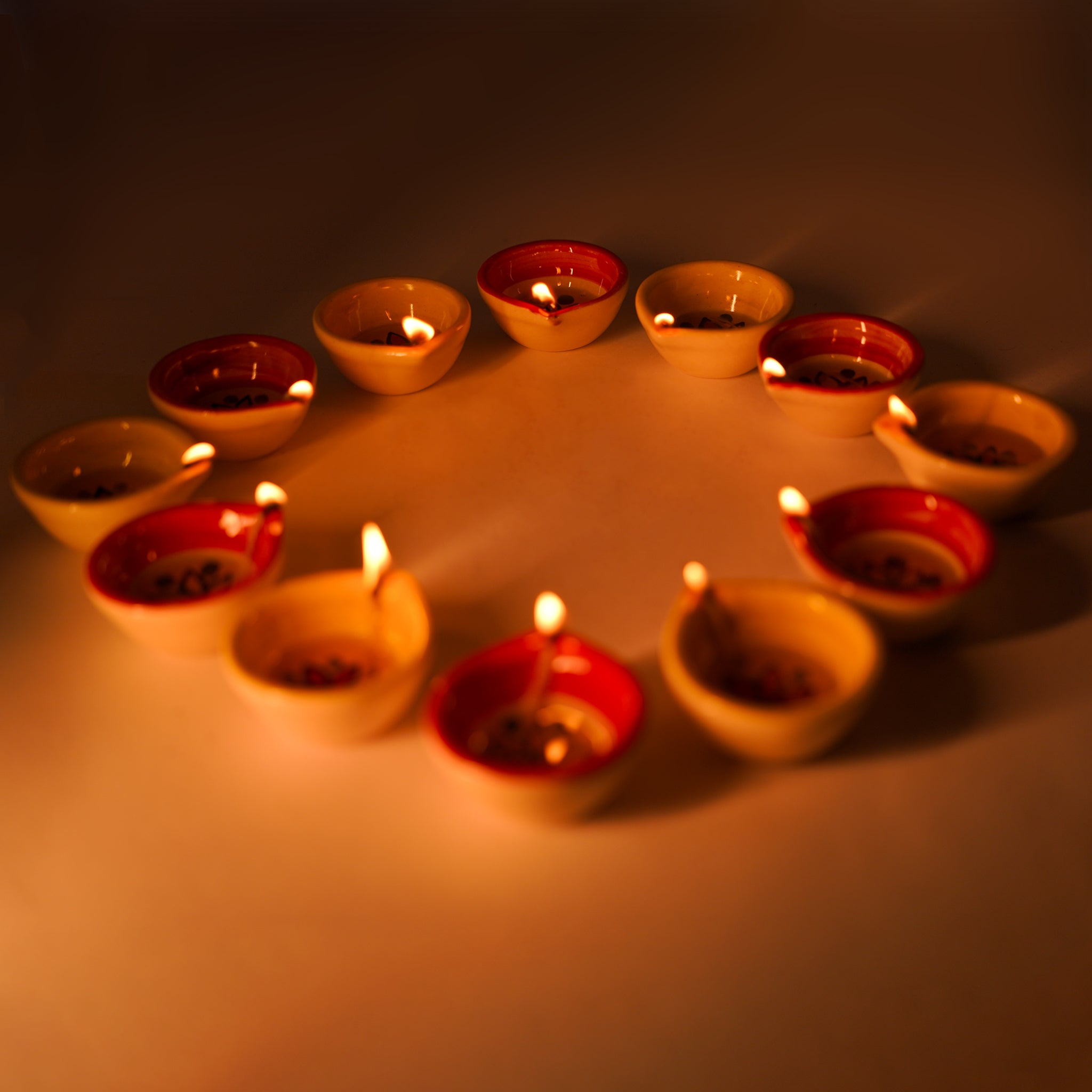 Ceramic Diya Agal Set – Pack of 12 Decorative Lamps