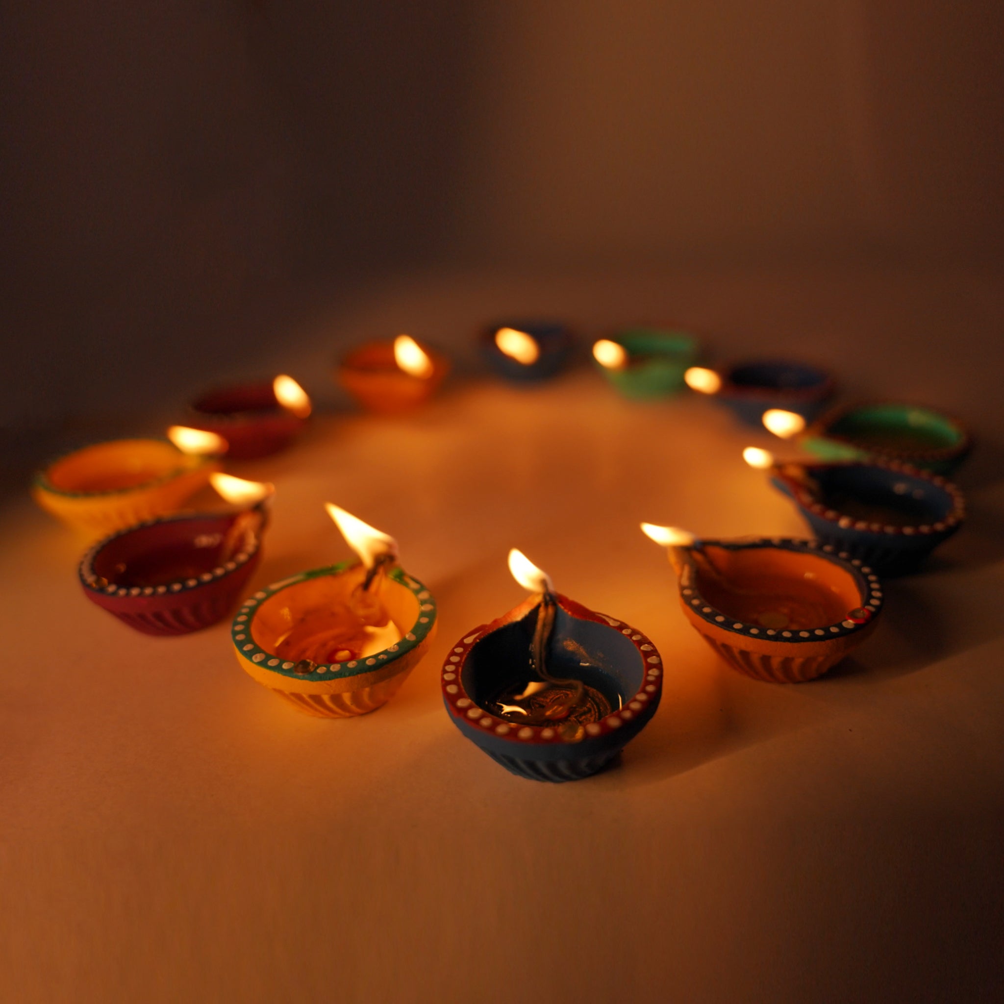 Ethnic Diya Lamp Set – 12 Hand-Painted Agals for Festive Decor