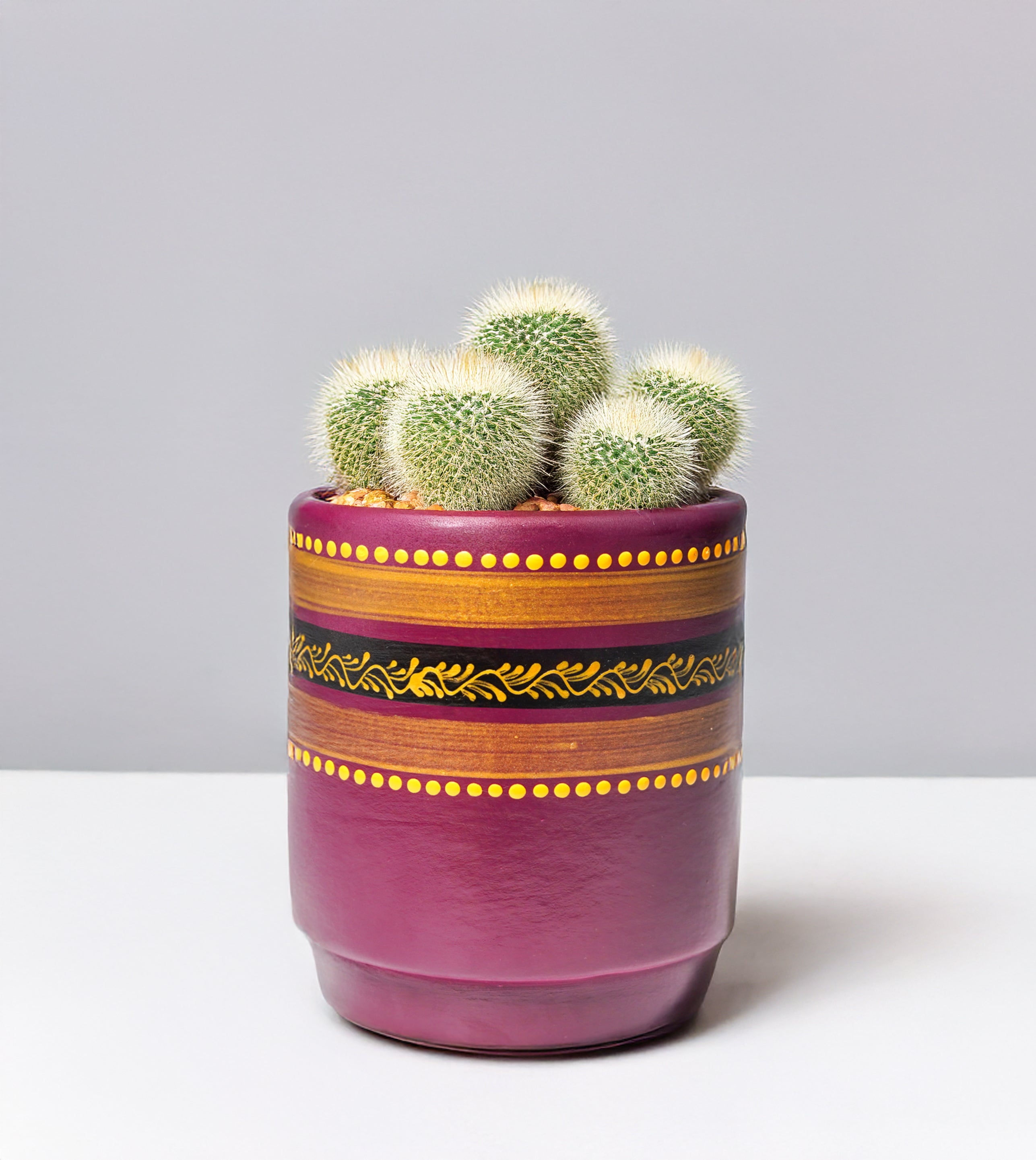 Artisan Maroon Planter with Traditional Design