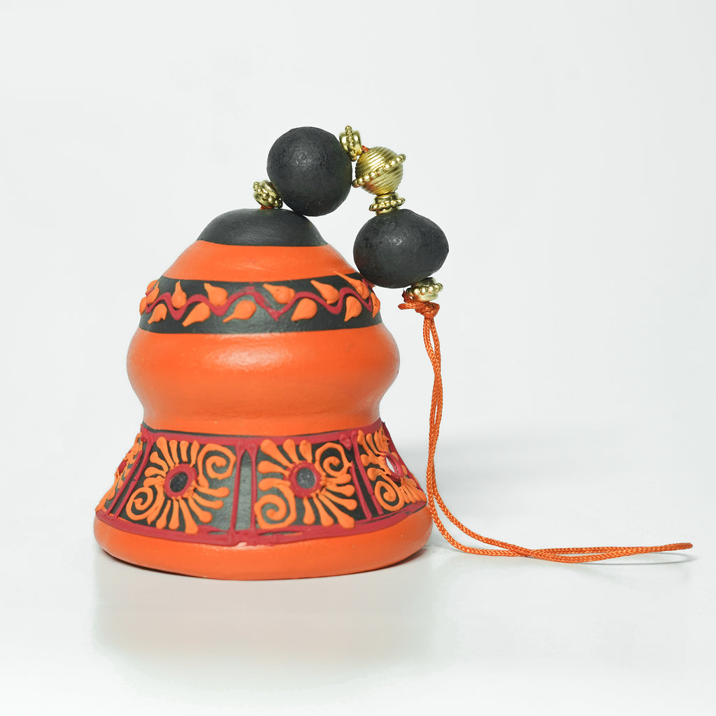 Handcrafted Terracotta Hanging Bells – Set of 3 (Yellow, Blue & Orange)