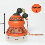 Handcrafted Terracotta Hanging Bells – Set of 3 (Yellow, Blue & Orange)