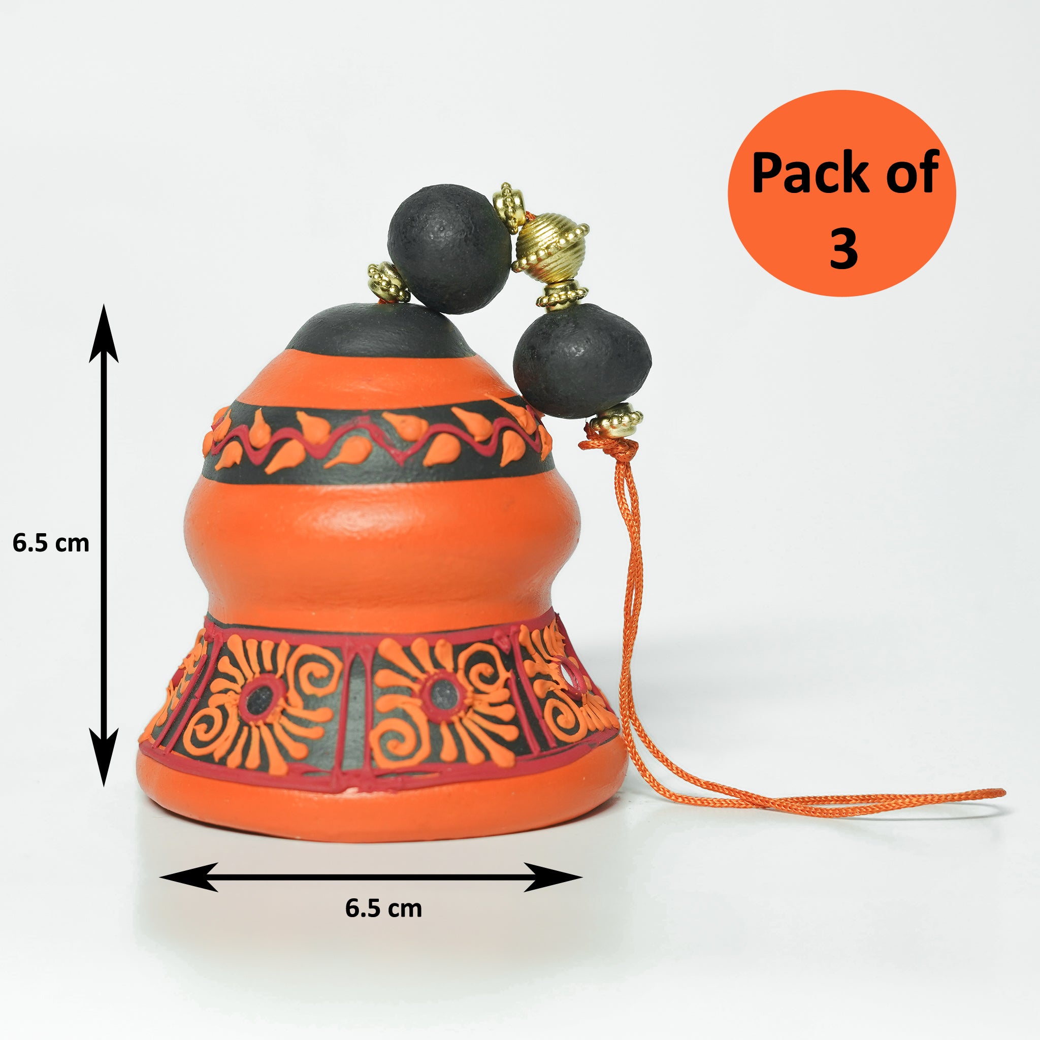 Handcrafted Terracotta Hanging Bells – Set of 3 (Yellow, Blue & Orange)