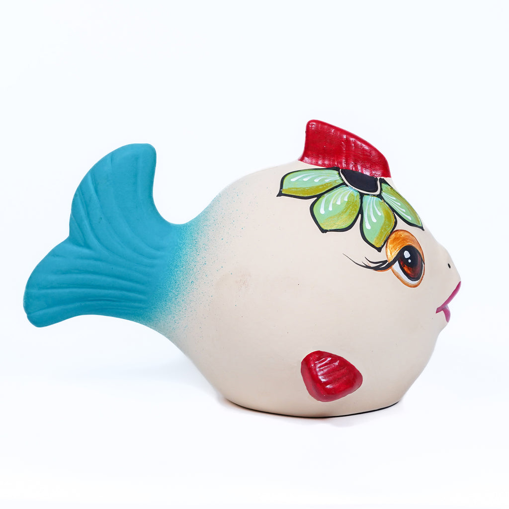 Floral Beauty Fish Piggy Bank – Handpainted Ceramic Charm