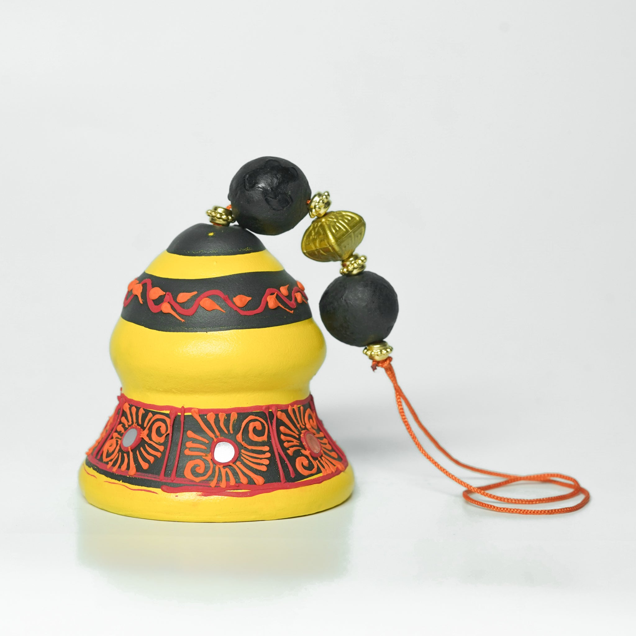 Handcrafted Terracotta Hanging Bells – Set of 3 (Yellow, Blue & Orange)