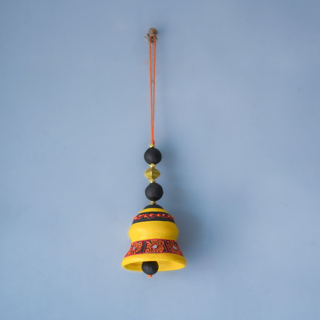 Handcrafted Terracotta Hanging Bells – Set of 3 (Yellow, Blue & Orange)
