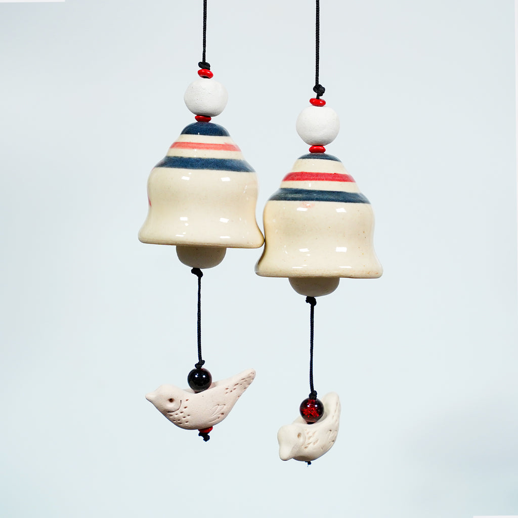 Artisan Ceramic Bell thoranum with Birds – Garden & Balcony Hanging Ornament