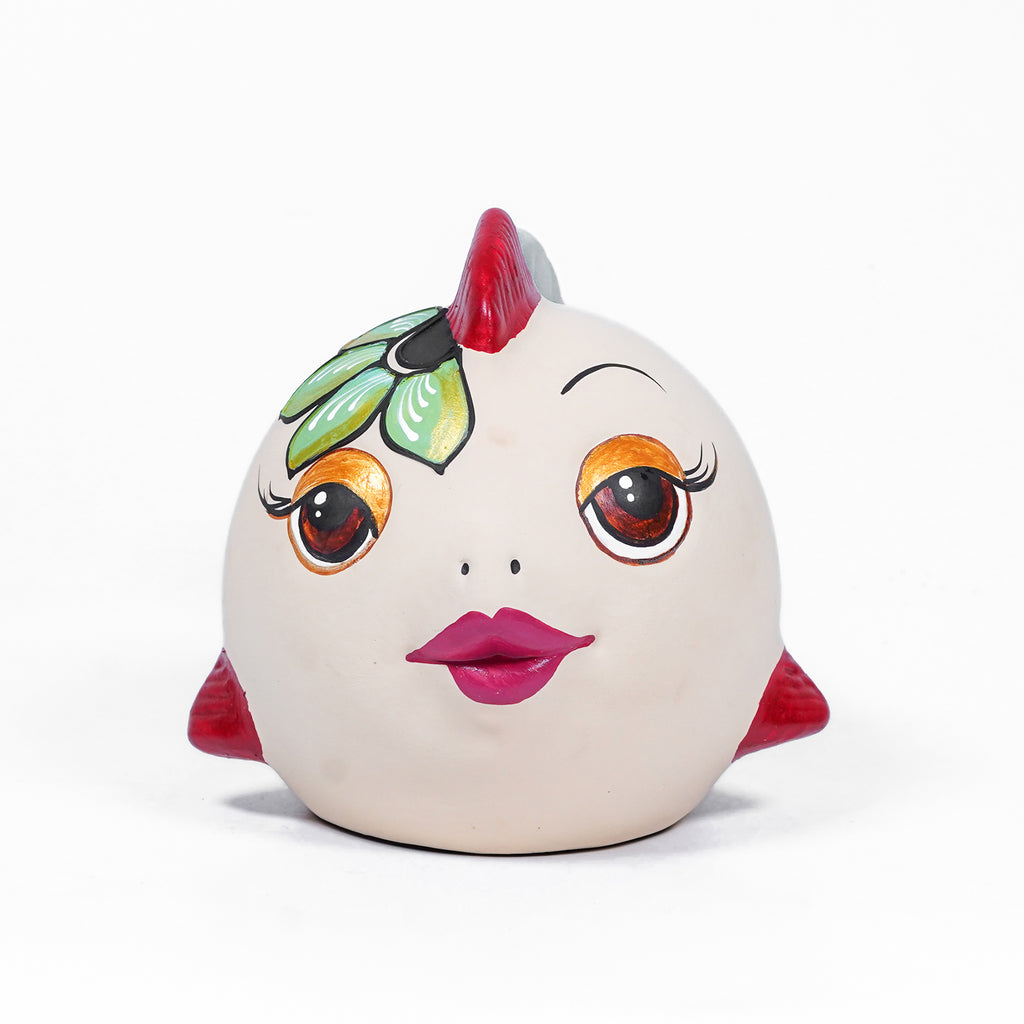 Floral Beauty Fish Piggy Bank – Handpainted Ceramic Charm