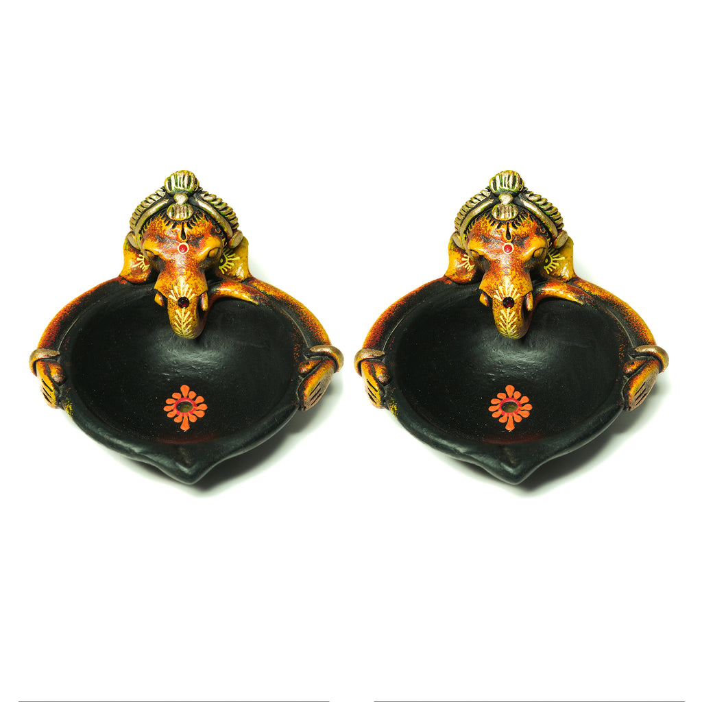 Pooja Antique Ganesh Agal | Diya | Oil Lamp Set Of 2