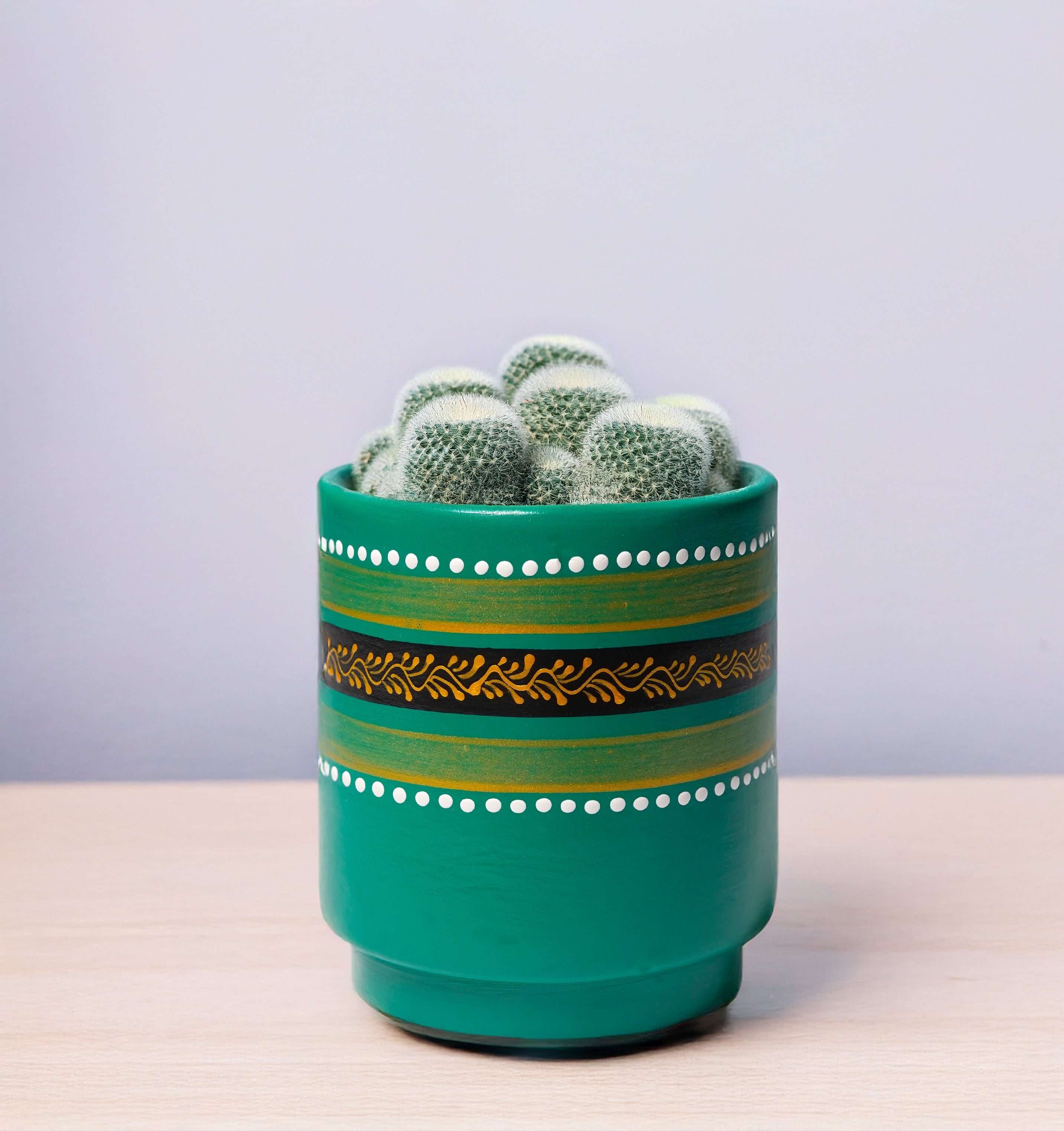 Handcrafted Planter with Rich Green Finish & Artistic Border