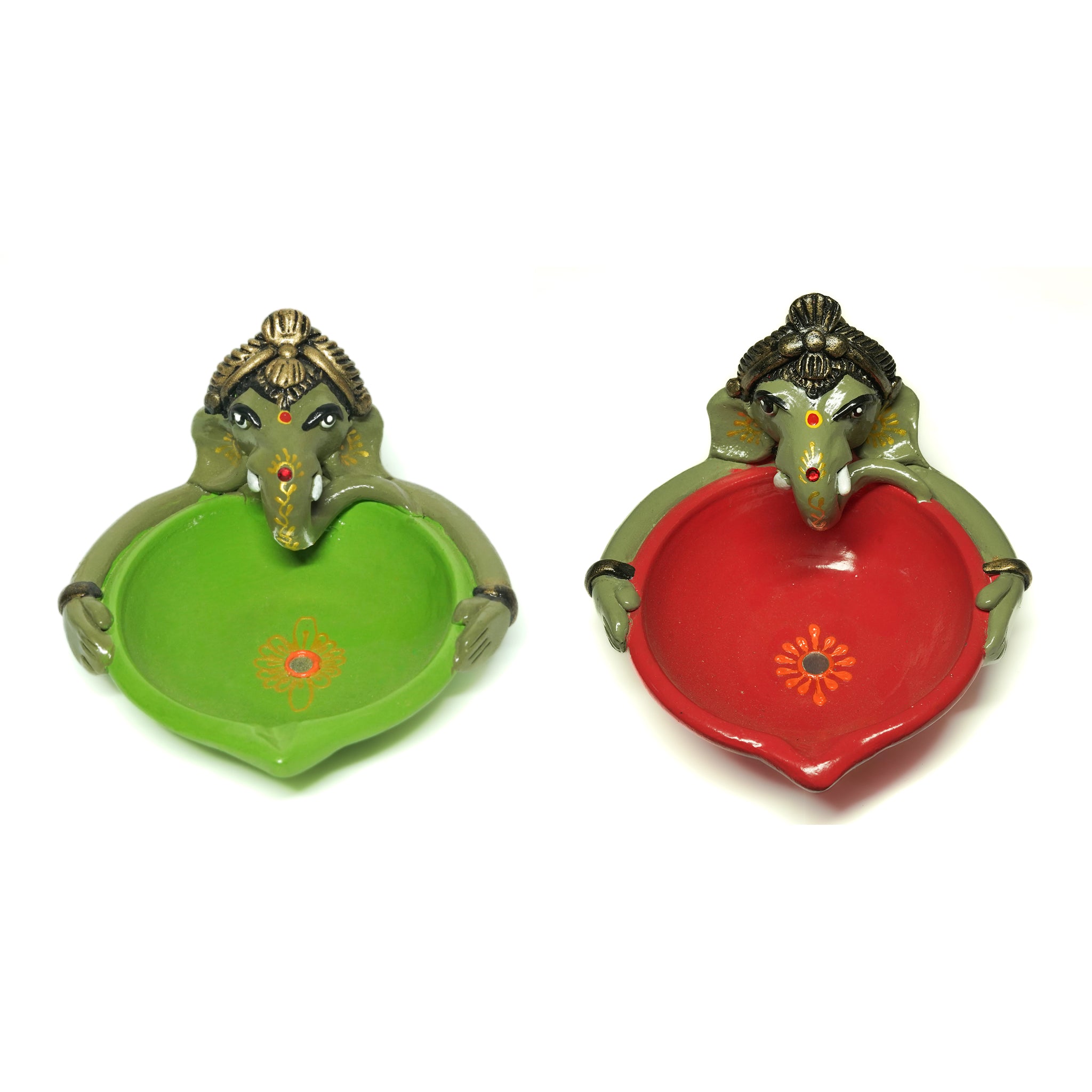 Pooja Multi Colour Ganesh Agal | Diya | Oil Lamp Set Of 2