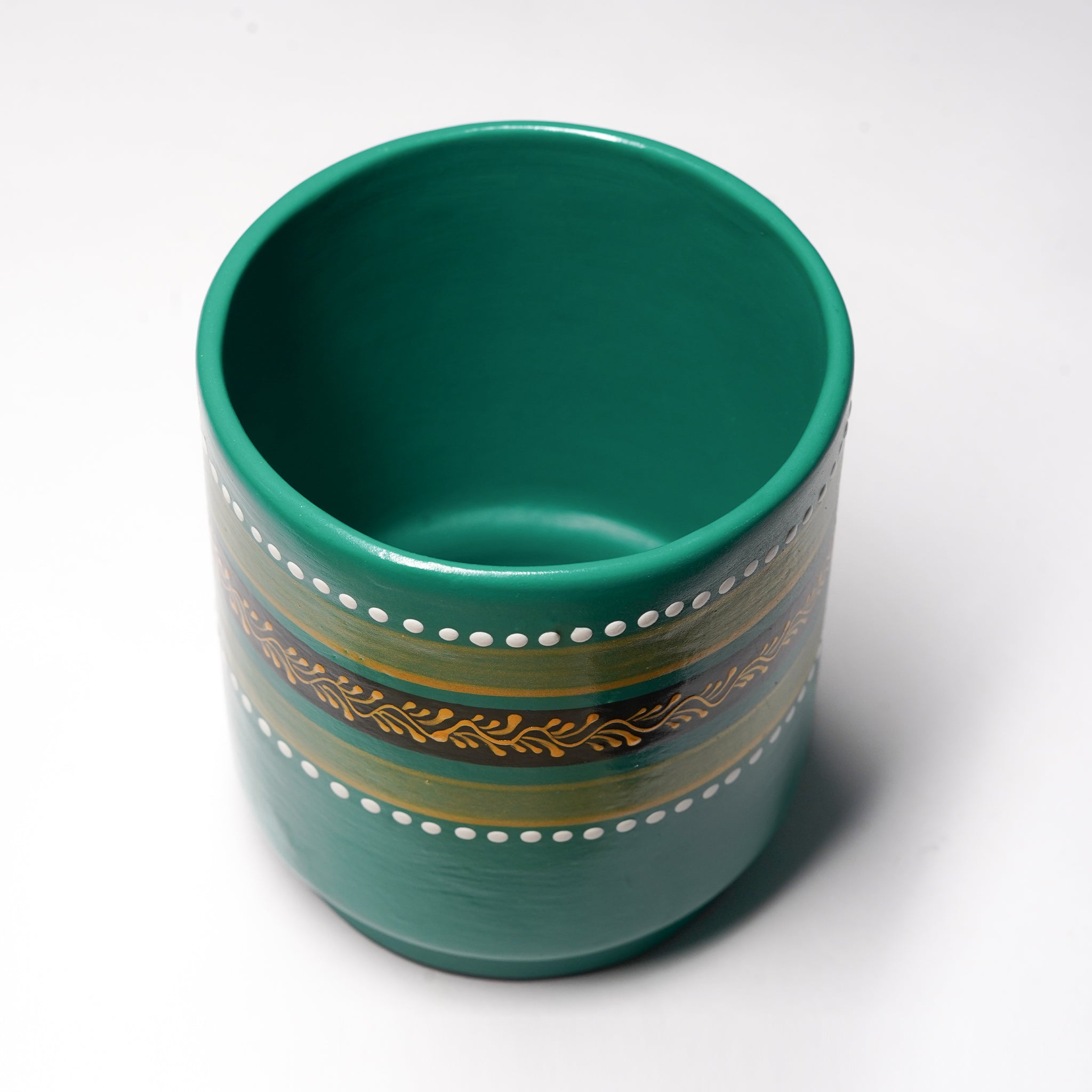 Handcrafted Planter with Rich Green Finish & Artistic Border