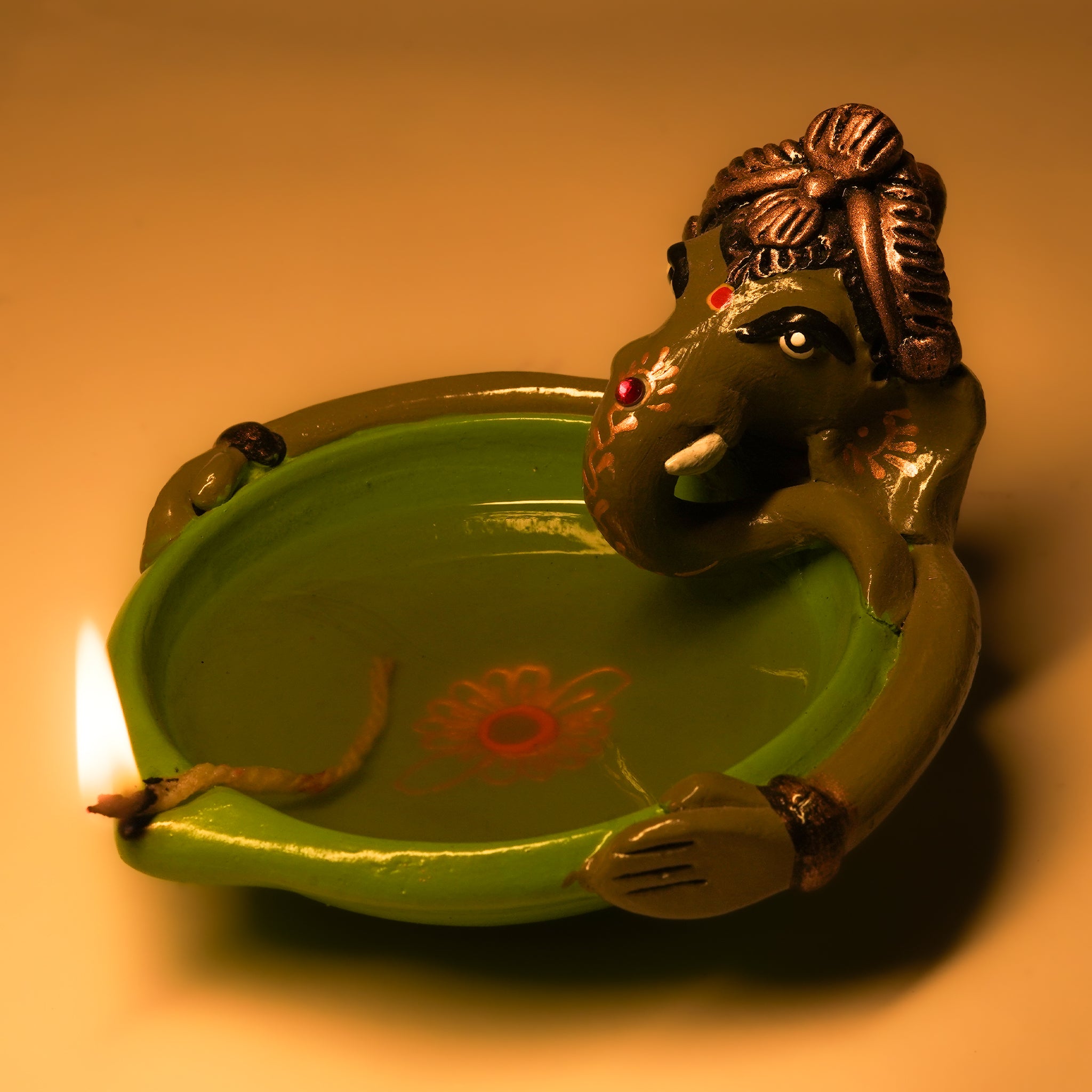 Pooja Multi Colour Ganesh Agal | Diya | Oil Lamp Set Of 2